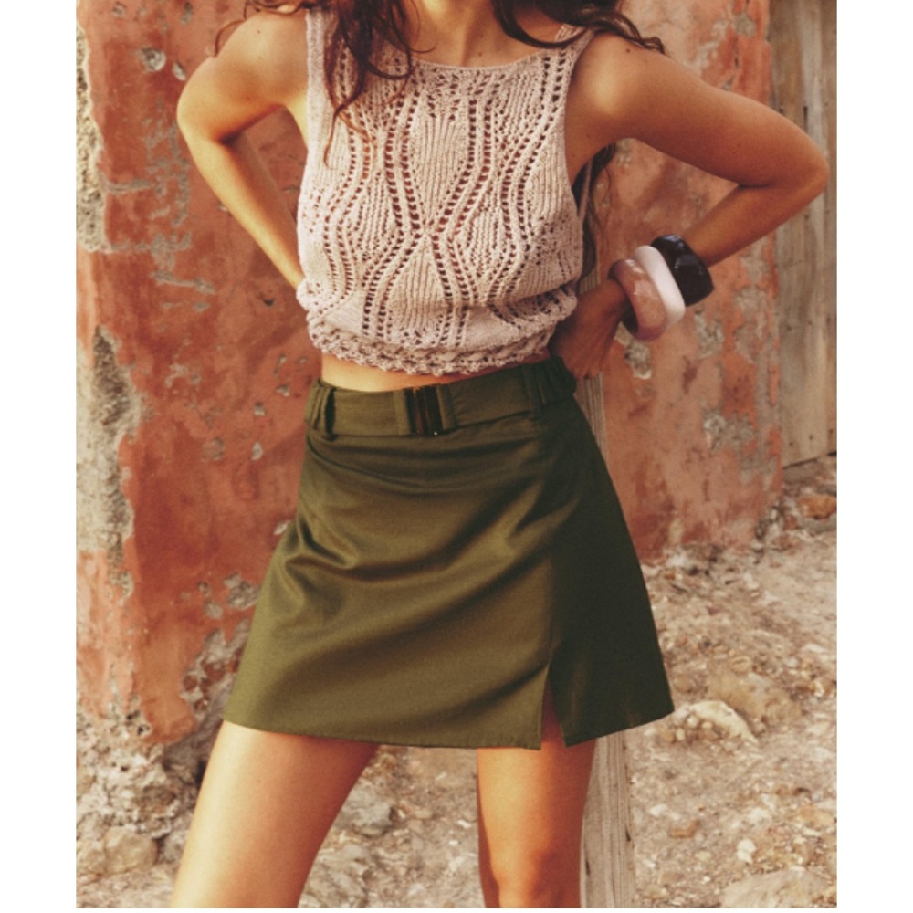 Zara belted linen blend skort